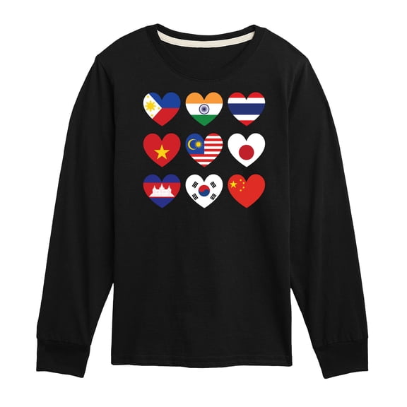 Instant Message - AAPI Heart Flags - Toddler And Youth Long Sleeve Graphic T-Shirt