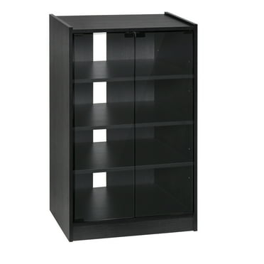 DeeHome HOMCOM 5-Tier Media Stand Cabinet with 3-Level Adjustable Shelves, Tempered Glass Doors, and Cable Management, Distressed Black