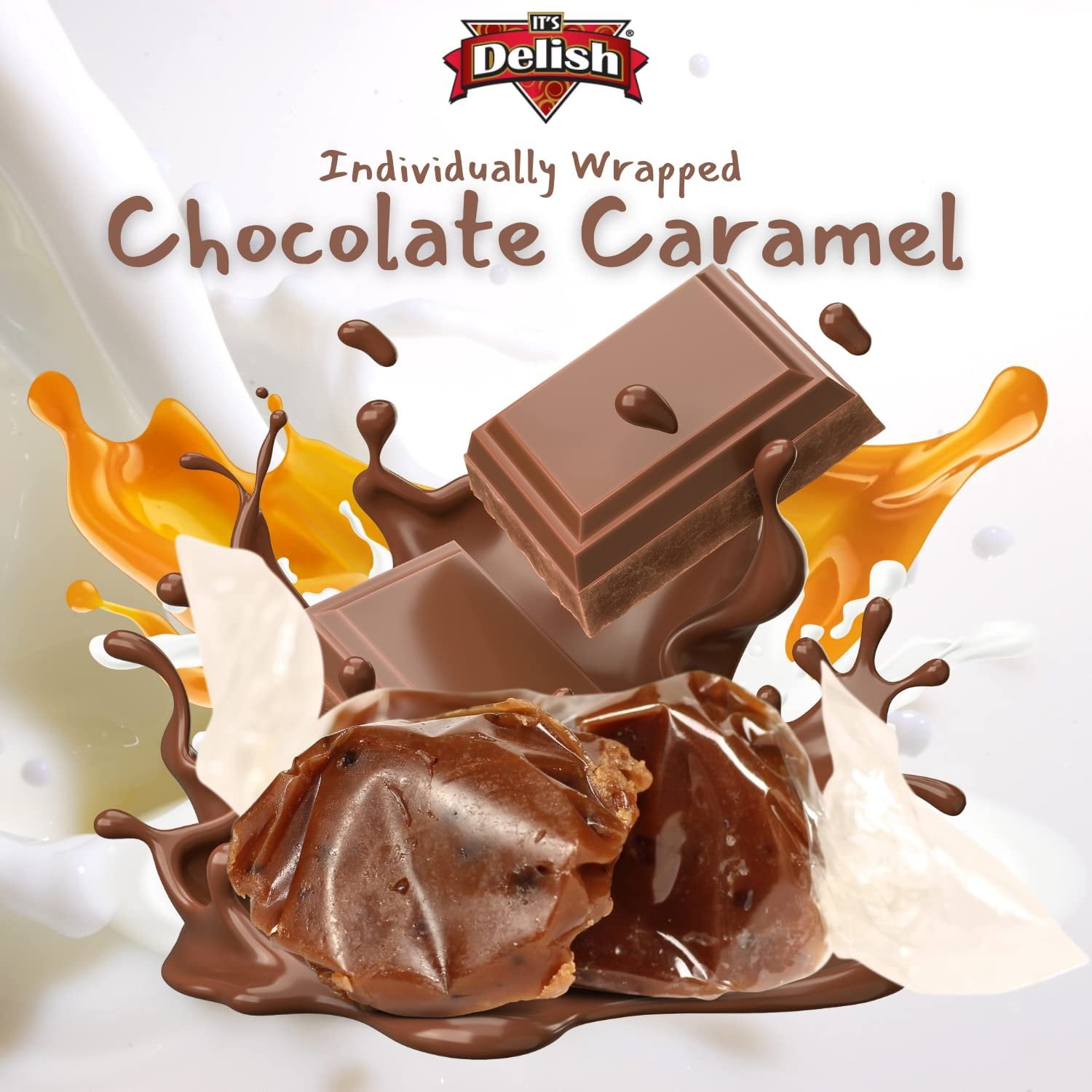 Chocolate Caramel  by Its Delish, 5 lbs Bulk  Individually Wrapped Handcrafted Soft Brown Taffies  Great Candy Gifts Party Sweets for Home Office  Certified Kosher Dairy