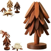 Minibee Natural Tree Trivet Set for Hot Dishes | 4-Piece Foldable Tree Trivet Set with a Stand | Great Christmas Gift