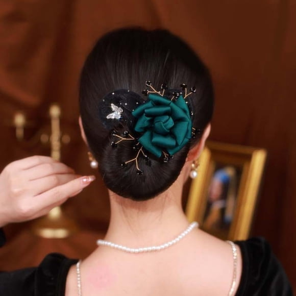 Rodillo para moño de pelo negro, pinzas para rizador de pelo con flores, nueva herramienta para el cabello Lazy Snap Roll para belleza y cuidado Personal, 2024