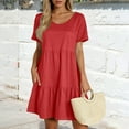 thumbnail image 2 of Knosfe Summer Dresses for Women 2025 Vacation Beach Short Sleeve Tshirt Dress Y2k Loose fit Scoop Neck Tiered Mini Sundress Red S, 2 of 5