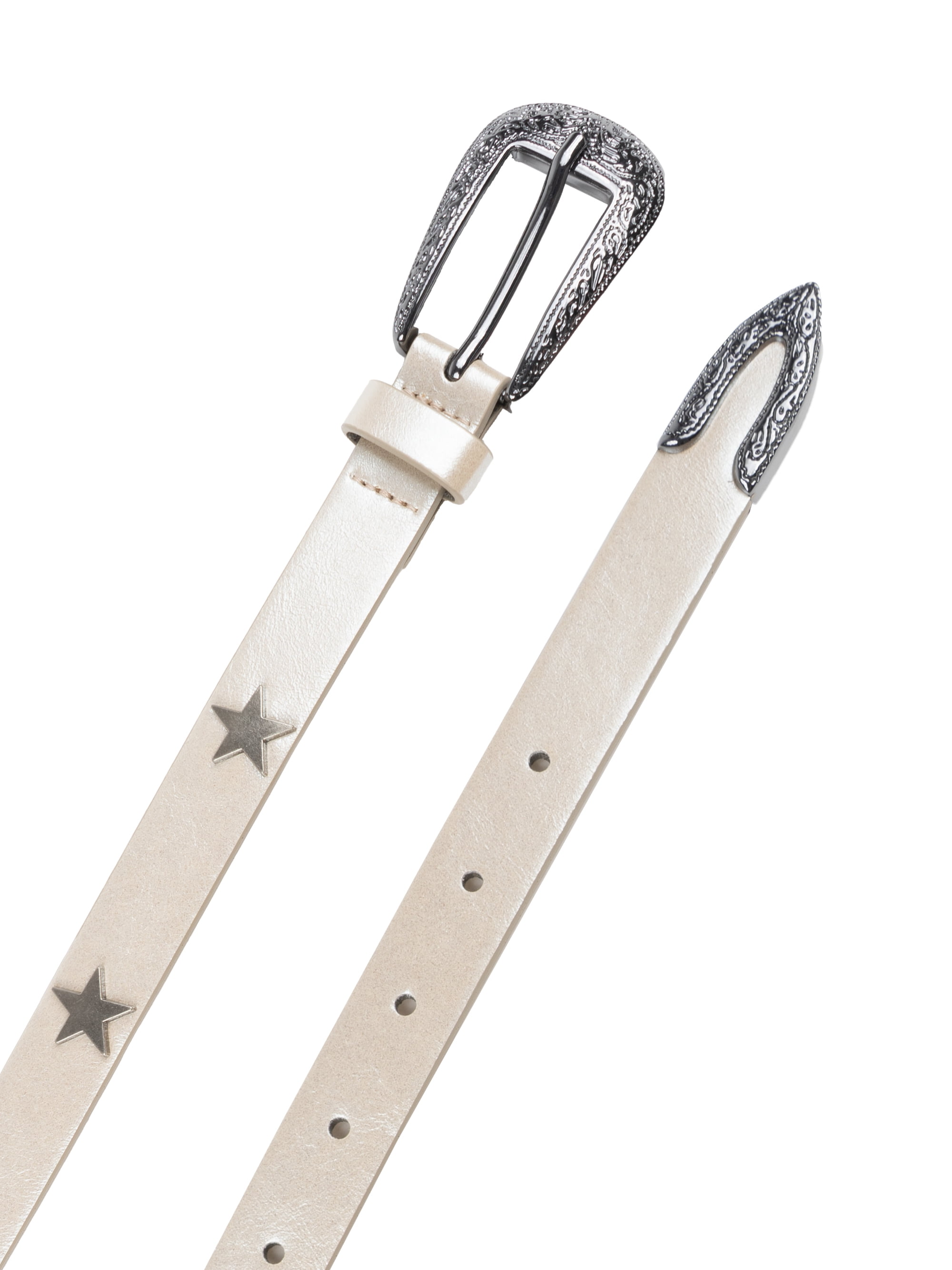 No Boundaries Women's 2PC Western Buckel Stars Belt, Ivory