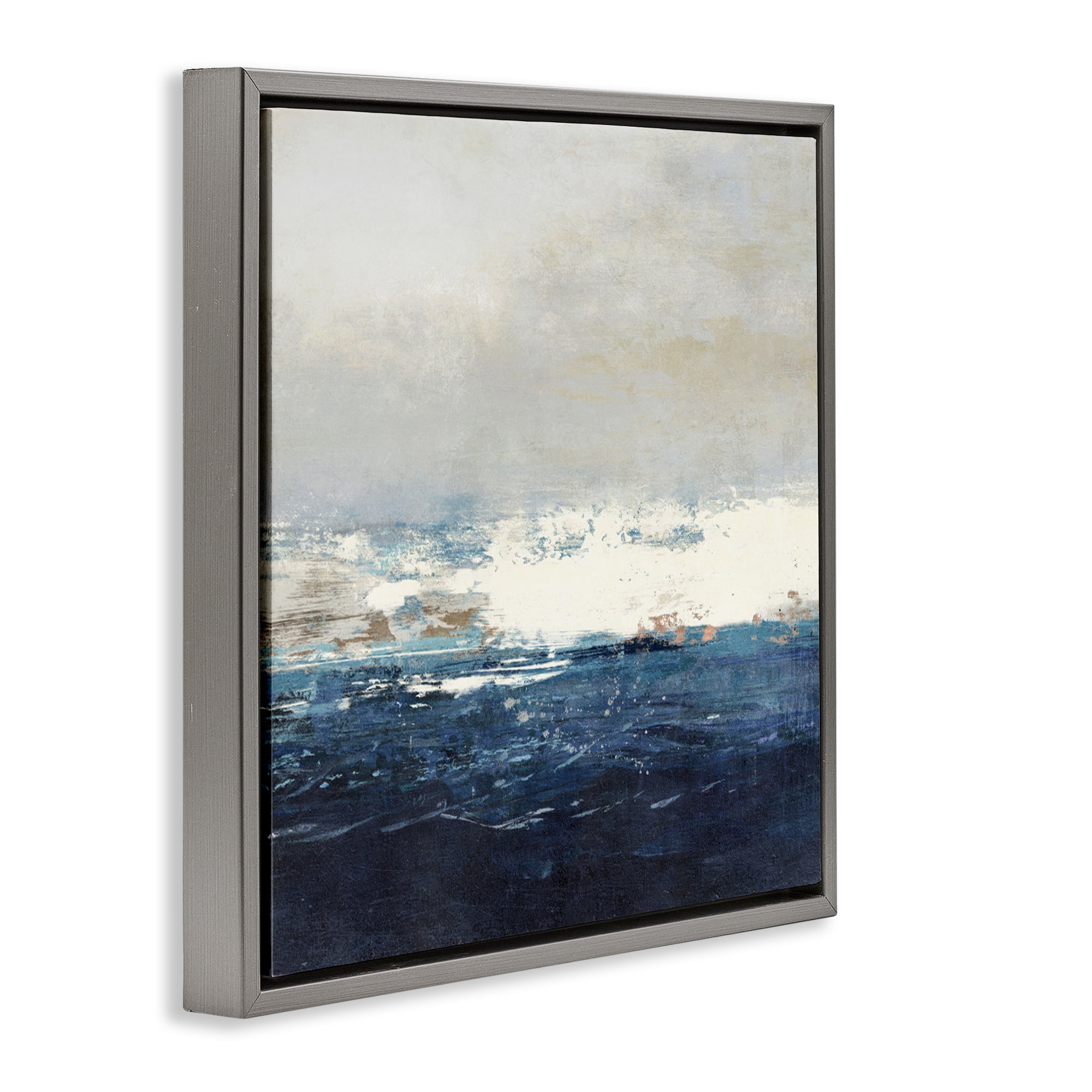 Stupell Industries Abstract Ocean Tide Abstract Painting Gray Floater Framed Canvas Art Print Wall Art, 18 x 18