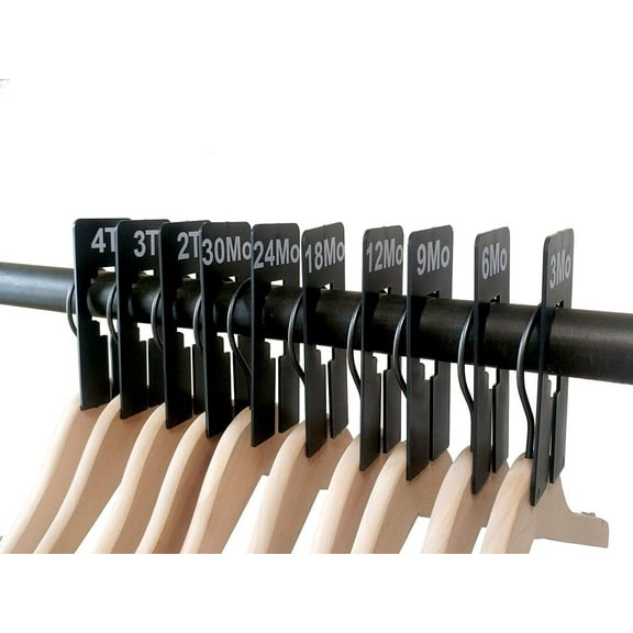 NAHANCO QSDBWKIT6, Black Rectangular Clothing Size Dividers with White Print for Baby/Kids, 3MOS – 4T, Kit of 50 (10 Sizes of 5 Each)