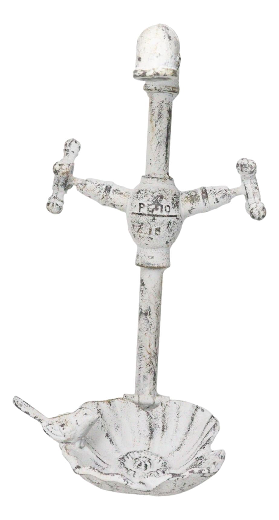 Cast Iron Antiqued White Spigot Faucet Bird On Flower Wall Bird Feeder Bath 16"H