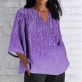 thumbnail image 1 of TaTaai Women's V Neck Casual Blouse, Printed Linen Look Shirt, Three Quarter Sleeves with Roll Tab for Summer Gift, 1 of 5