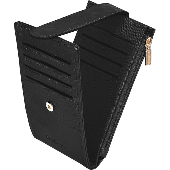 Womens Wallet Slim RFID Blocking Bifold Multi Card Case Wallet with Zipper Pocket (Black)
