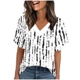thumbnail image 2 of T-Shirt for Women Geometric Vertical Stripe V Neck Short Sleeve Loose Fit Modern Graphic Casual Fashion Tee Top, 2 of 5