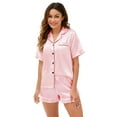 thumbnail image 6 of Silk Satin Pajama Sets for Women Ruffle Short Sleeve Button Down Pajama Set Womens Ruffle Shorts Pajama Set 2-Piece Women's Silk Sleepwear Set, S-XXL, 6 of 12
