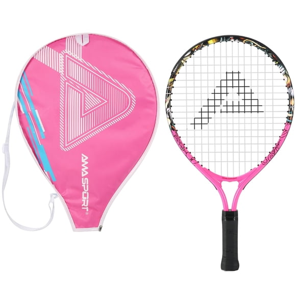 Raqueta de tenis AMA SPORT Kids Junior para niños de 17 a 25 años, color rosa y amarillo