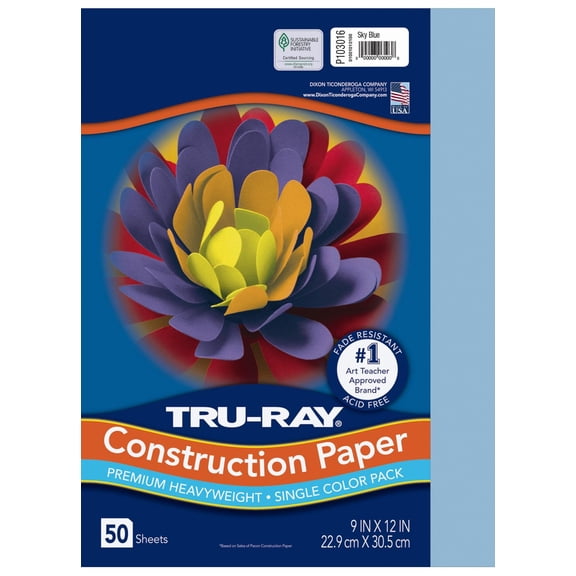 Tru-Ray 103016 Construction Paper, Perfect for Any Arts and Crafts Project, 50% Recycled Fiber Content, Superior Fade-resistance, 9" x 12", Sky Blue, Pack Of 50