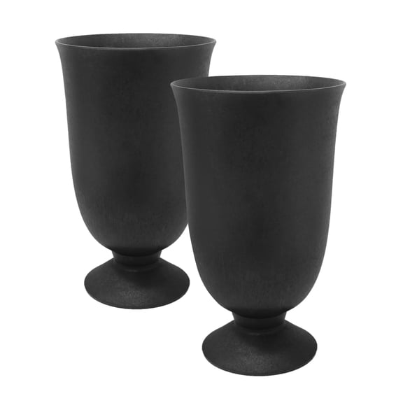 Tierra Verde 14" W x 23" H Cadence Modern Urn Planter in Black, 2-pack