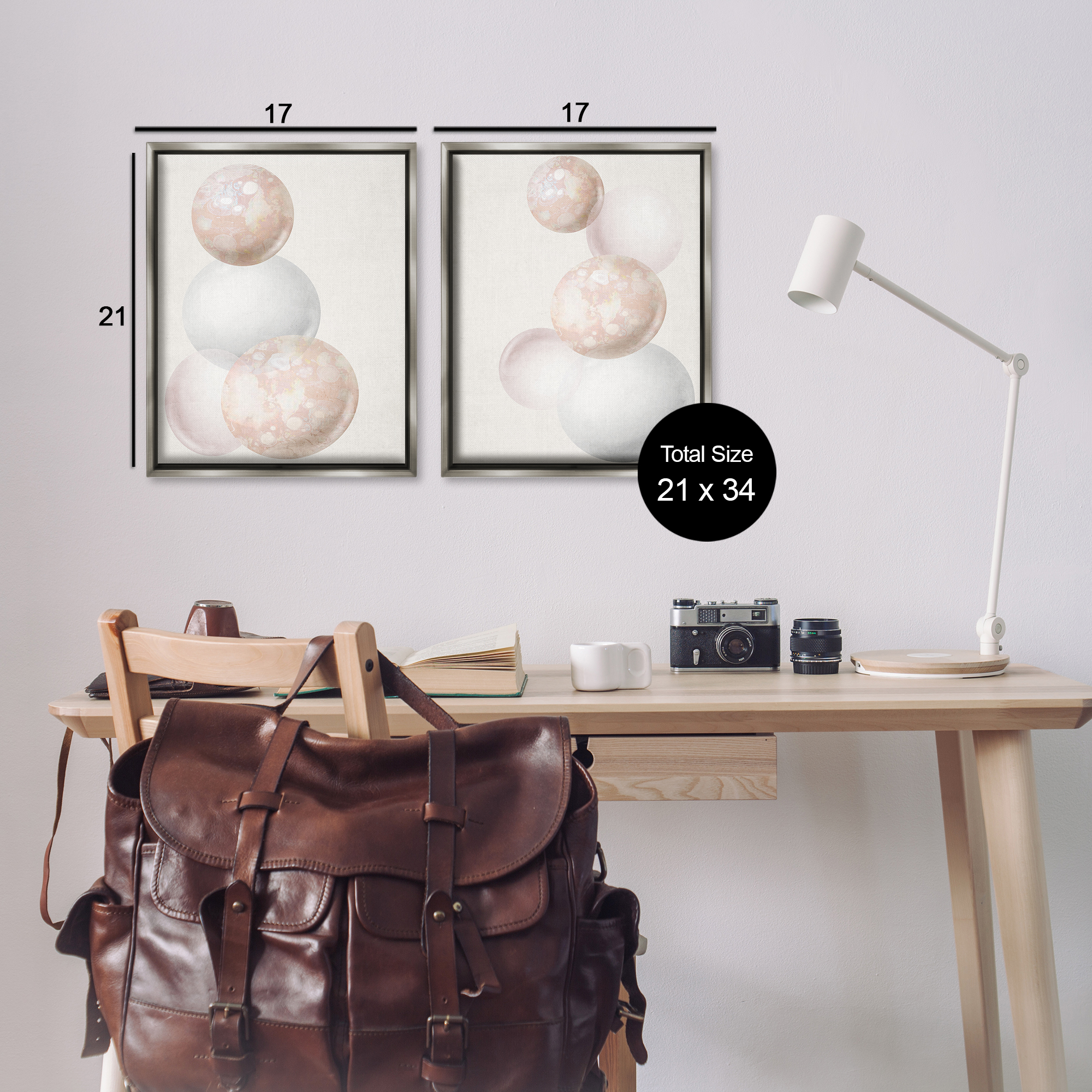 Stupell Industries Stacked Spheres Speckled Abstract Painting Gray Floater Framed Canvas Art Print Wall Art, 17 x 21, Set of 2