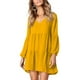 thumbnail image 1 of Vestido cuello en V manga larga recto color puro en capas vestido casual de una pieza para mujer amarillo L, 1 of 7
