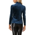 thumbnail image 3 of INSPIRE CHIC Valentine's Day Women's Top Long Sleeve Mock Neck Turtleneck Stretchy Velvet Blouse L Dark Blue, 3 of 6