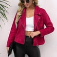 thumbnail image 6 of Atogsazn Women's Classic Notched Lapel Long Sleeve Jackets Asymmetric Zip Motorcycle Faux Suede Leather Jacket Red S, 6 of 7