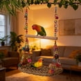 thumbnail image 5 of KOYPTL Wooden Bird Swing for Cockatiels Parrot Perch Hanging Toys Parakeets Birdcage Stands Cage Playground Play Gyms Accessories Colorful Bead Bell Climbing Toy for Lovebirds Conures Budgies, 5 of 7
