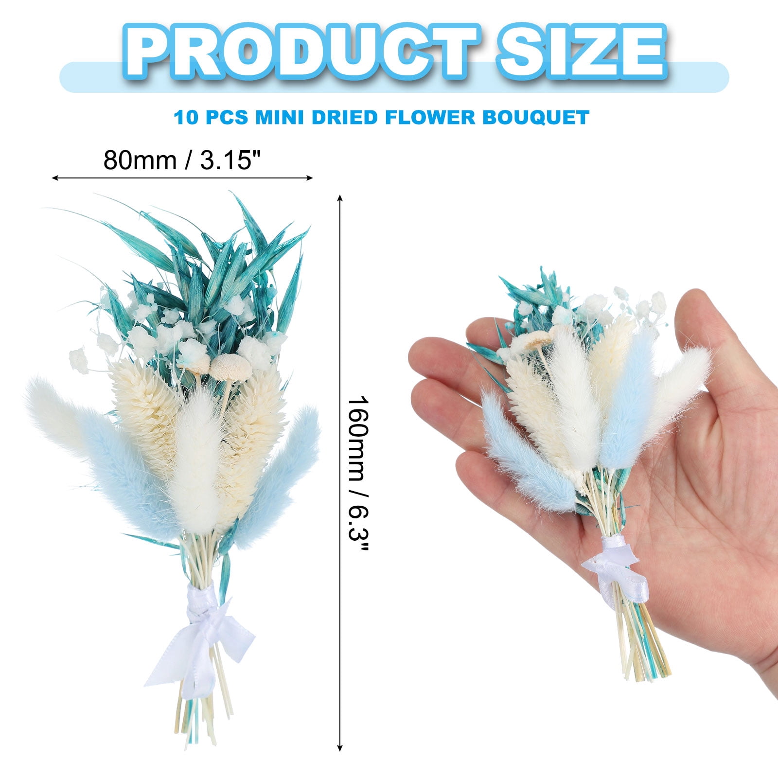 Uxcell Mini Dried Flower Bouquet, Pampas Grass Natural Wildflower Decor, Blue