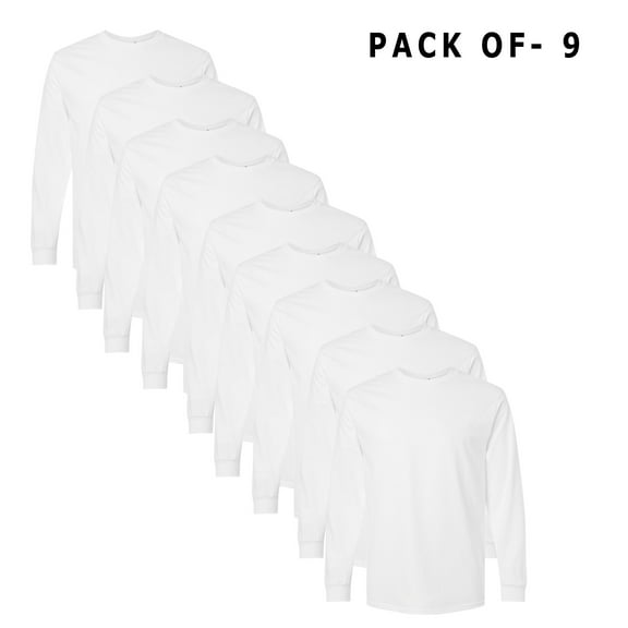 Gildan Men's Ultra Cotton Long Sleeve T-Shirt | Pack of 9 Made with 6 Oz./yd² (Us) , 100% Cotton, 18 Singles - White | 4XL Size