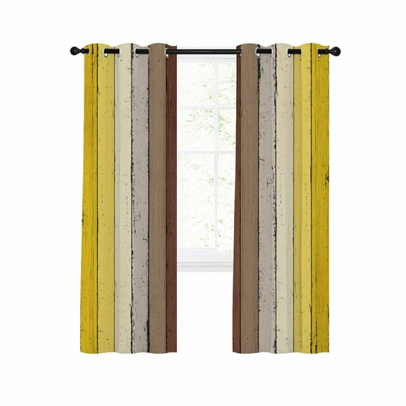 Yellow Brown Blackout Curtains 84 Inches Long for Bedroom, Farmhouse Wood Grain Vintage Striped Thermal Insulated Room Darkening Black Out Window Curtain Panels Grommet Drapes for Living Room