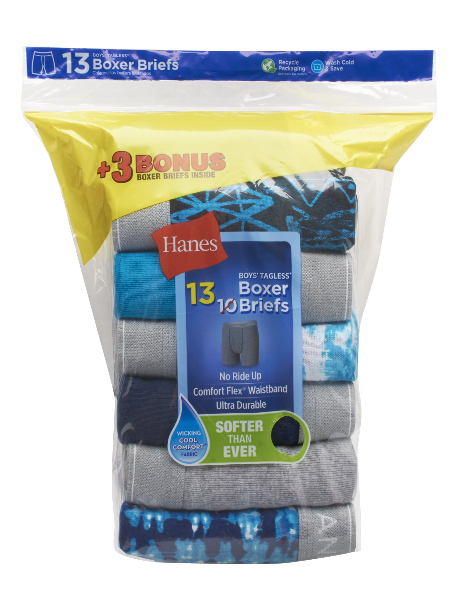 Hanes Boys Underwear, 10 + 3 Bonus Pack Tagless Boys' Cool Comfort