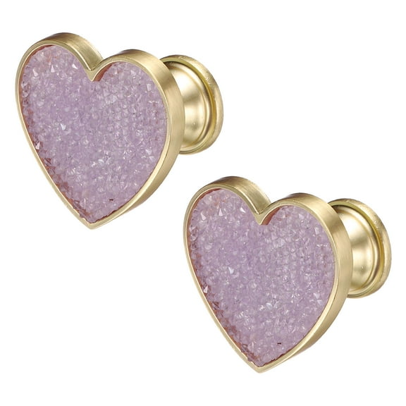 2 Pack Drawer Knobs, Zinc Alloy Decorative Heart-Shaped Pull Handles with Screws for Furniture Dresser Wardrobe Cupboard, Crystal Purple
