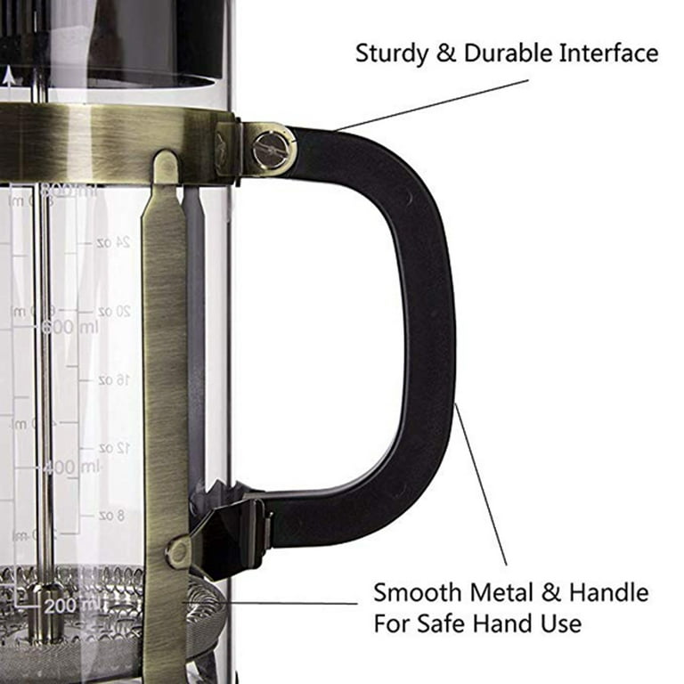 NK HOME French Press Coffee Maker, Glass, Double Wall Stainless Steel with  Extra Filters, 34 Oz 1.0L, French Coffee and Tea Maker, Chrome 