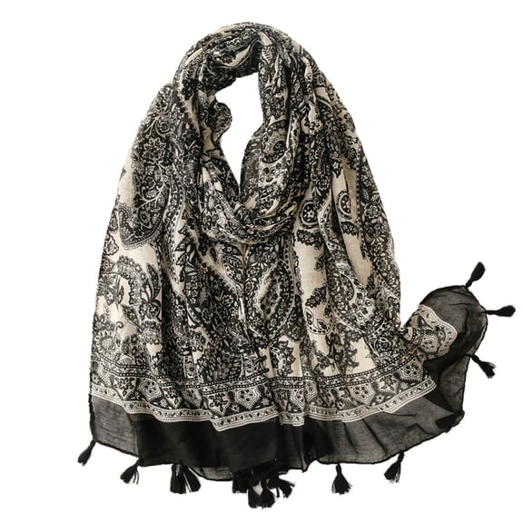 Yuanlong Womens Scarves Vintage Floral Print Tassel Neck Wraps Lightweight Flowy All Season Versatile Travel Casual Scarves