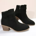 thumbnail image 5 of Women's Buckle Ankle Boots Suede Block Heel Zipper Booties Comfortable Fashionable Dress Shoes Black 38, 5 of 5