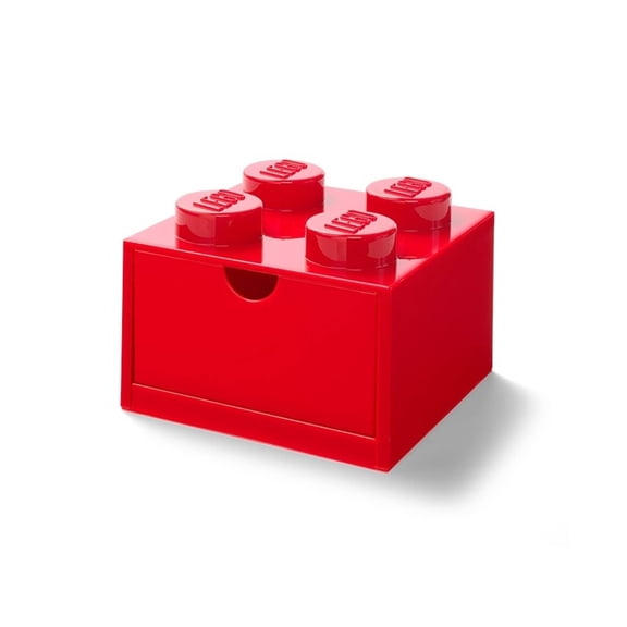 Room Copenhagen LEGO Stackable Plastic 4 Knob Desk Drawer, Bright Red
