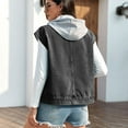 thumbnail image 5 of Defitshape Women's Hooded Denim Jacket Vest Loose Washed Casual Fashion Sleeveless Fall Top Summer Pockets Collared Button Down Jean Jackets w/ Detachable Hood Black Small, 5 of 5