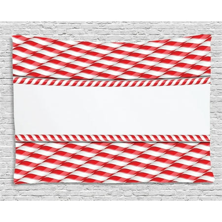 Traditional Food For Christmas Candy Cane Tapestry, Horizontal Border Design with Abstract Traditional Food Pattern Taste of Xmas, Wall Hanging for Bedroom Living Room Dorm Decor, 60W X 40L Inches, Red White, by Ambesonne ()