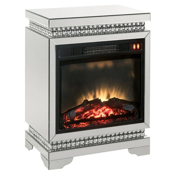 Acme Furniture Lotus Freestanding Electric Fireplace in Mirrored and Faux Crystals