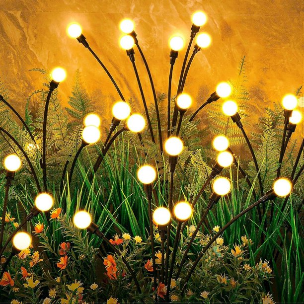 Solar Garden Lights, 4 Pack 32 LEDs Solar Outdoor Lights, Firefly Lights for Patio Pathway Outdoor Decor, Big Bulb Base&Vary in Lenth, Warm White
