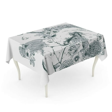 KDAGR Kiss Beautiful Unicorn with Young Woman and Flowers Cute Girl Horse Vintage Tablecloth Table Desk Cover Home Party Decor 60x84 inch