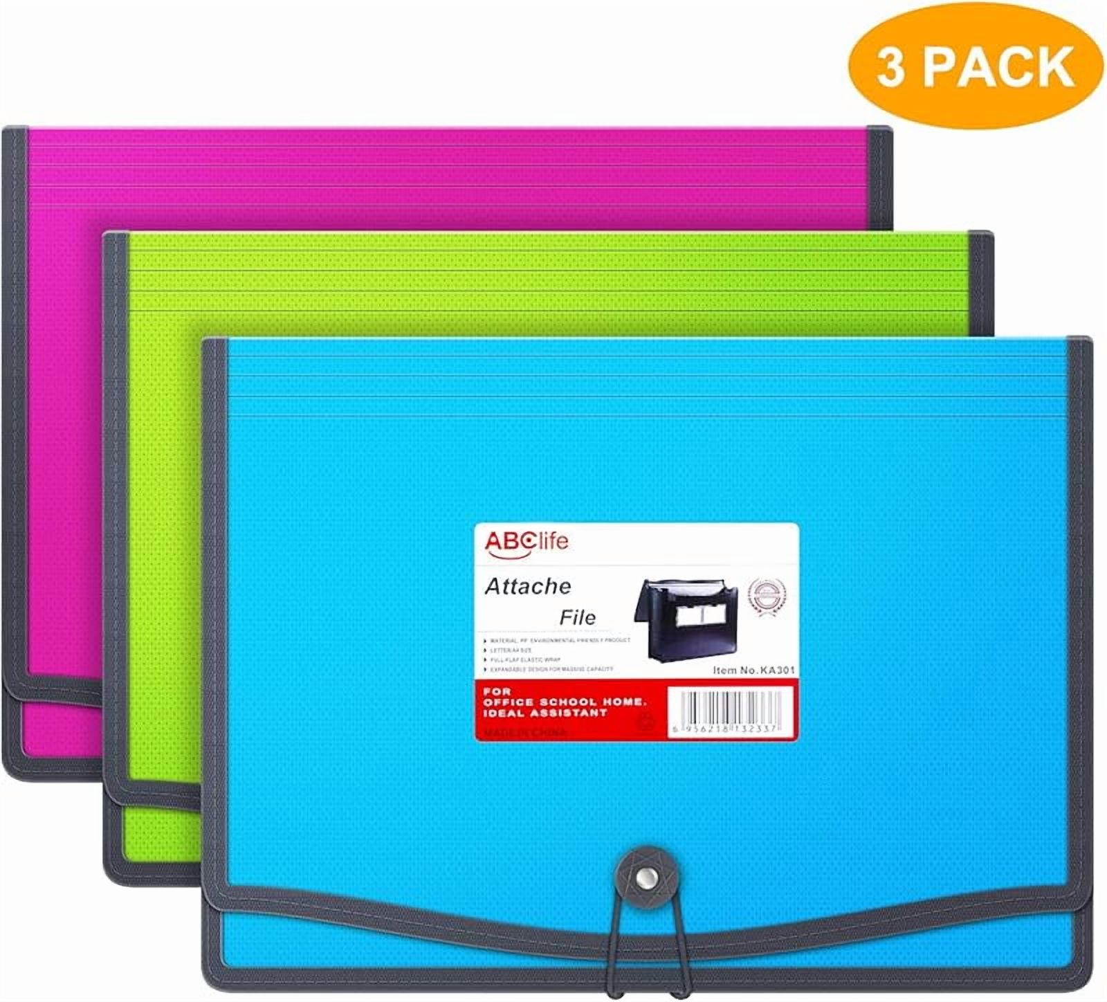 3 Pack Expanding File Folder Organizer Poly Pockets A4/Letter Size, Plastic Expandable File Wallet/Colorful Document Folder with Elastic Closure, Premium Accordion File Pouch, 2 Card Holder