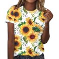 thumbnail image 1 of Mujeres Pantalones Cortos de Verano Flor Impresión Cuello Redondo Manga Corta Superior, Casual, 1 of 4