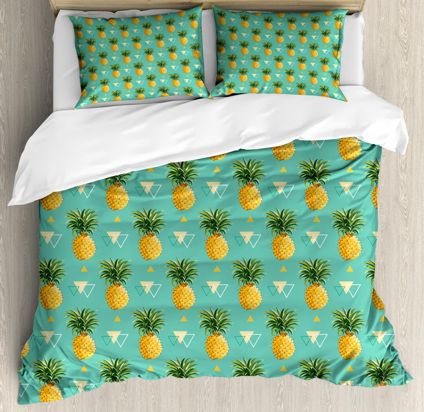 Pineapple Duvet Cover Set Queen Size Hipster And Artistic Pineapple Duvet Cover Set Queen Size Hipster And Artistic Pineapples Tropic Fruits Design With Triangles Decorative 3 Piece Bedding 2 Pillow