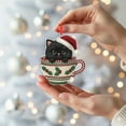 thumbnail image 3 of ViciArt Black Cat Ornament – Kitten in Holiday Teacup with Santa Hat, Laser Cut Christmas Decor, 3 of 4