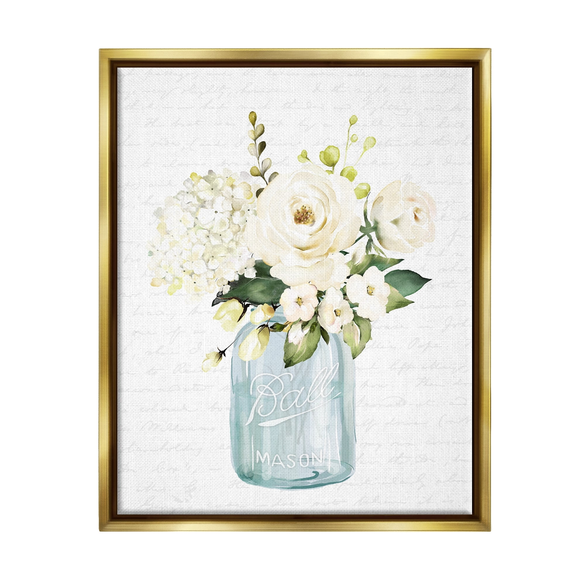 Stupell Industries Classic White Flower Bouquet Vintage Text Script Graphic Art Metallic Gold Floating Framed Canvas Print Wall Art, Design by Lettered and Lined