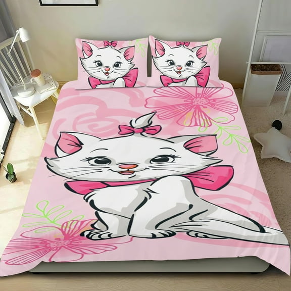 Bedding Set For Marie Cat Comforter Cover Set Cute Duvet Cover Sets Super Soft Teens Bedding Set Kids Bedroom Gifts,1 Duvet Cover with 2 Pillowcases Twin 3 Piece