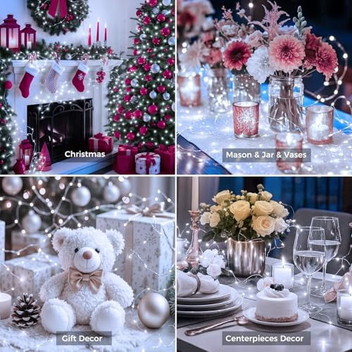 Twinkle Lights Battery Operated 50 Packs Fairy Lights with Timer, 20 LED 3 Modes 7ft Waterproof Silver Wire Mini Bulk Mason Jar String Light, Led String Lights, Garden Decor, Cold white