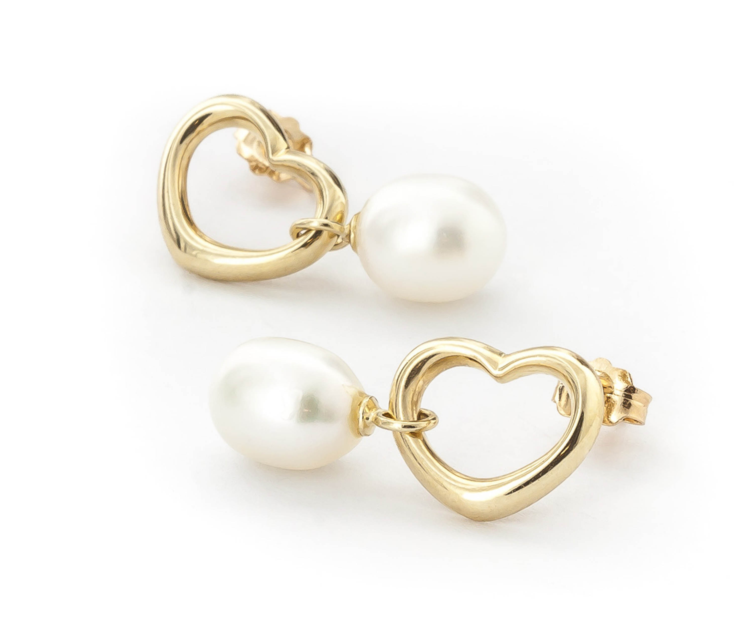 Galaxy Gold 8 Carat 14k Solid Gold Open Heart Stud Earrings with Dangling Freshwater-cultured Pearls - image 5 of 5
