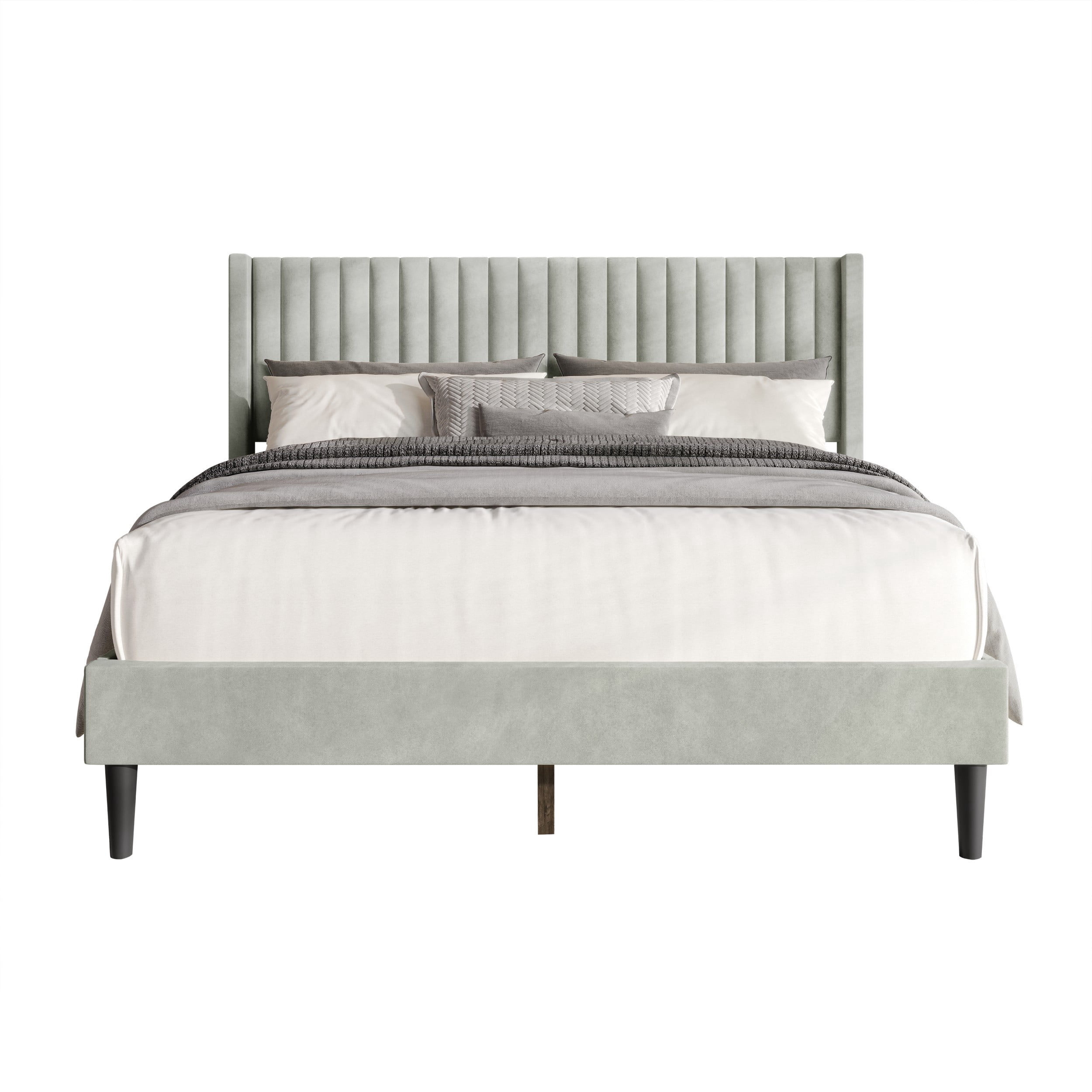 Favorer Montrose Upholstered Wingback Bed, Channel Tufted Headboard, Platform Design