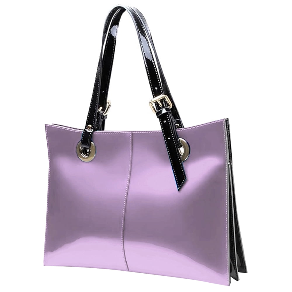 FEIMINA Patent Leather Shoulder Bag For Women,Designer Handbags Luxury Women,Genuine Shiny,Large Leather Bag, Large Capacity Purse Tote Bag,Light Purple Purse
