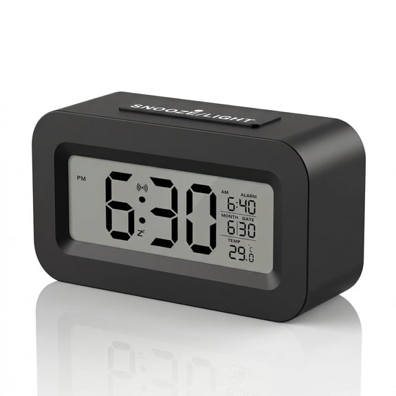 DAYBETTER Rechargeable Digital Alarm Clock with Large Display Showing Month, Date and Temperature, ℃/℉ Switch, Snooze, USB Port, Long Battery Life for bedrooms, bedside tables, desks, and office.