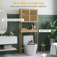 thumbnail image 3 of HOMCOM Bamboo Over the Toilet Storage Cabinet, Bathroom Space Saver Above Toilet with Double Slatted Doors, Adjustable Shelf and Open Shelf, Natural, 3 of 9