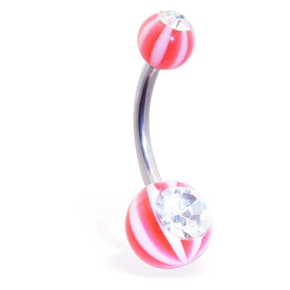 Jeweled Beach Ball Belly Button Ring,Red H