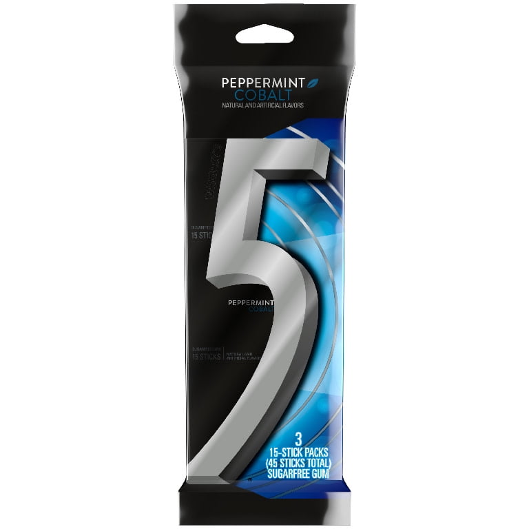 5 Gum Peppermint Cobalt Sugar Free Chewing Gum, 15 Pieces (Pack of 3)
